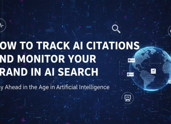 Blog banner titled 'How to Track AI Citations and Monitor Your Brand in AI Search' with futuristic design.
