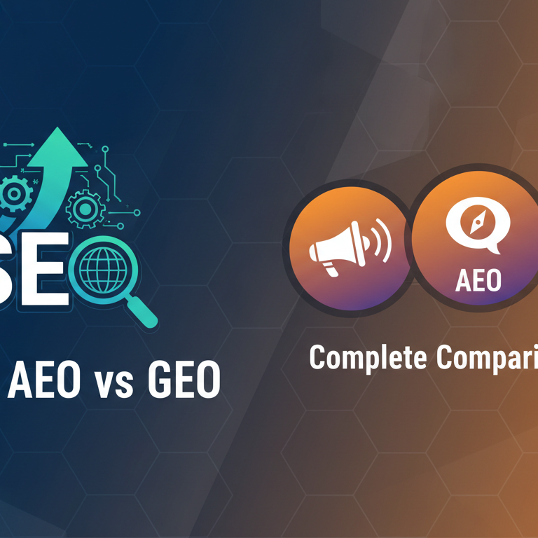 Blog banner titled 'SEO vs AEO vs GEO: Complete Comparison Guide' with a modern design.