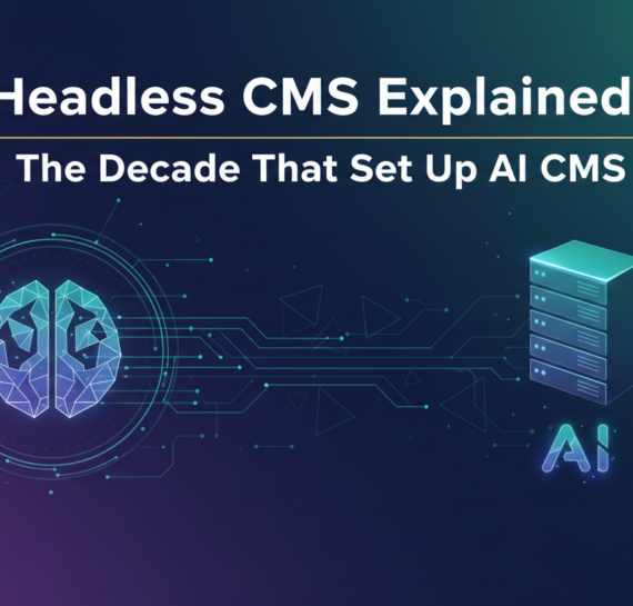 Blog banner with 'Headless CMS Explained: The Decade That Set Up AI CMS' title, modern tech theme