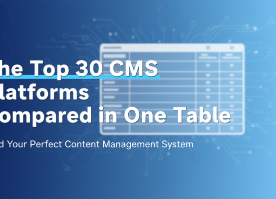 Blog banner with 'The Top 30 CMS Platforms Compared in One Table' title.