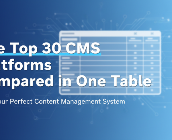 Blog banner with 'The Top 30 CMS Platforms Compared in One Table' title.