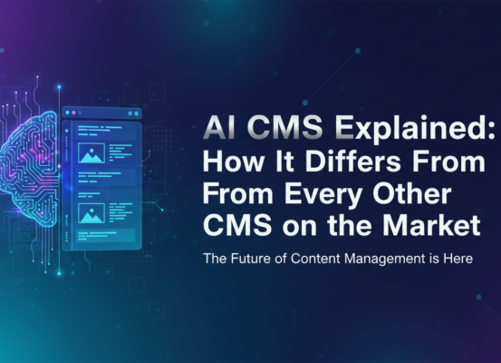 Blog banner with title 'AI CMS Explained: How It Differs From Every Other CMS on the Market' in bold font.