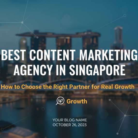 Blog banner with title 'Best Content Marketing Agency in Singapore' over a cityscape background
