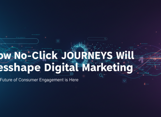 Blog banner with title 'How No-Click Journeys Will Reshape Digital Marketing' in bold font.