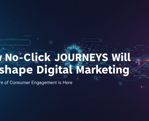 Blog banner with title 'How No-Click Journeys Will Reshape Digital Marketing' in bold font.