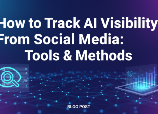 Blog banner with title 'How to Track AI Visibility From Social Media: Tools & Methods' in bold letters.