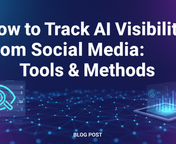 Blog banner with title 'How to Track AI Visibility From Social Media: Tools & Methods' in bold letters.