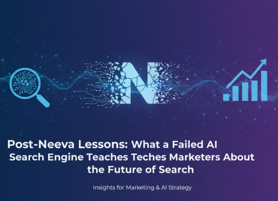 Blog banner with title 'Post-Neeva Lessons: What a Failed AI Search Engine Teaches Marketers About the Future of Search'
