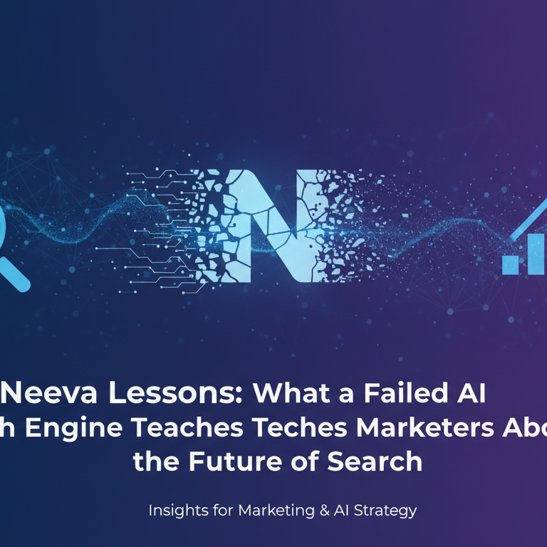 Blog banner with title 'Post-Neeva Lessons: What a Failed AI Search Engine Teaches Marketers About the Future of Search'