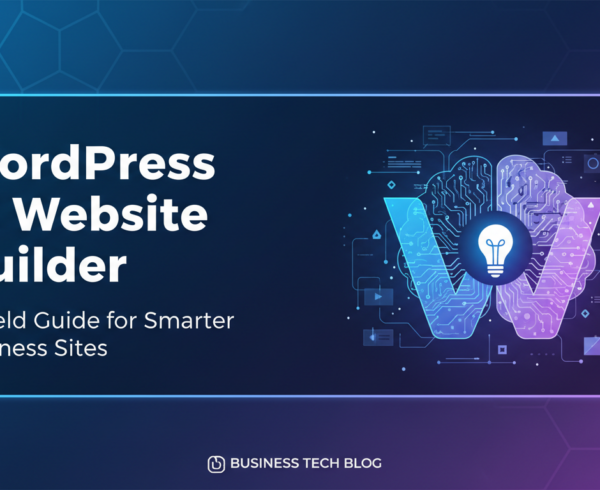 Blog post banner with 'WordPress AI Website Builder: A Field Guide for Smarter Business Sites' title.