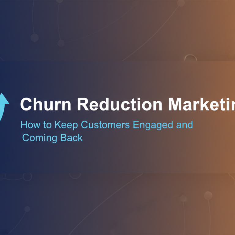 Banner displaying 'Churn Reduction Marketing: How to Keep Customers Engaged and Coming Back' with engaging visuals.