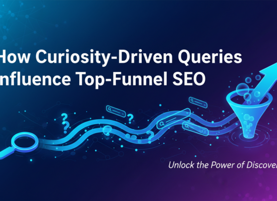 Banner with 'How Curiosity-Driven Queries Influence Top-Funnel SEO' in bold font