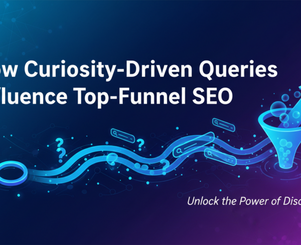 Banner with 'How Curiosity-Driven Queries Influence Top-Funnel SEO' in bold font