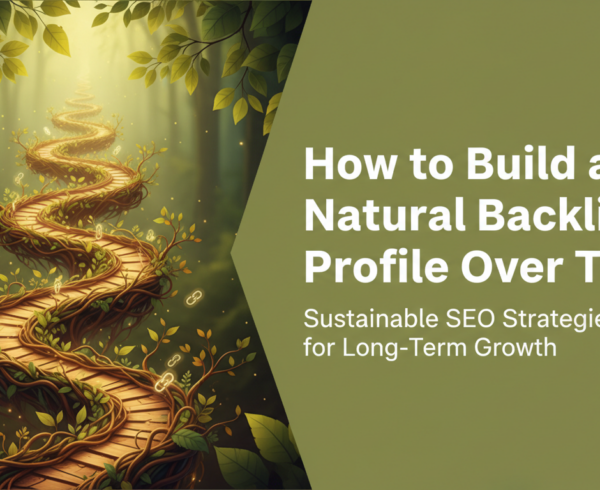 Banner with 'How to Build a Natural Backlink Profile Over Time' title, featuring a clean, professional design with digital networking theme.