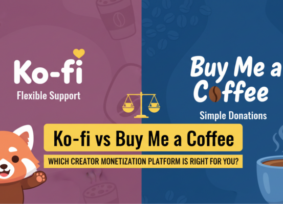 Banner with 'Ko-fi vs Buy Me a Coffee' title on a colorful background