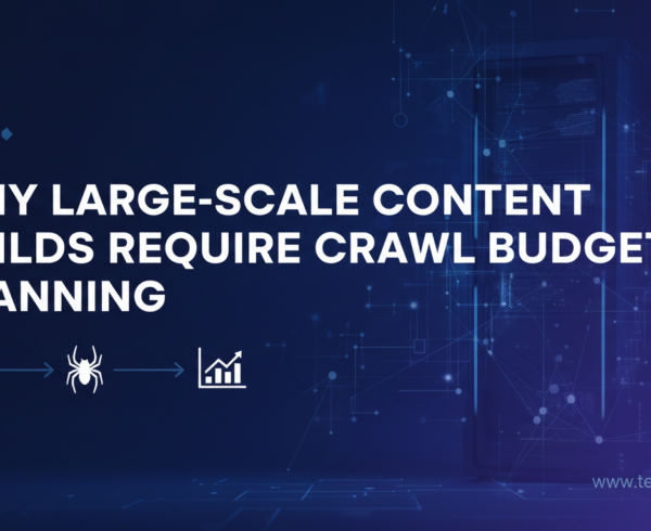 Banner with text: 'Why Large-Scale Content Builds Require Crawl Budget Planning' on a digital-themed background.