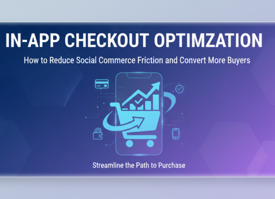 Banner with the title 'In-App Checkout Optimization' featuring shopping icons and digital elements.