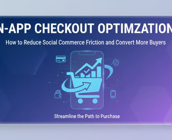 Banner with the title 'In-App Checkout Optimization' featuring shopping icons and digital elements.