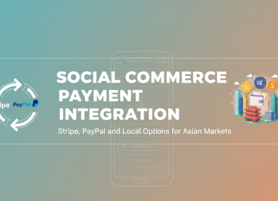 Banner with title 'Social Commerce Payment Integration: Stripe, PayPal, and Local Options for Asian Markets' against a digital commerce-themed background.