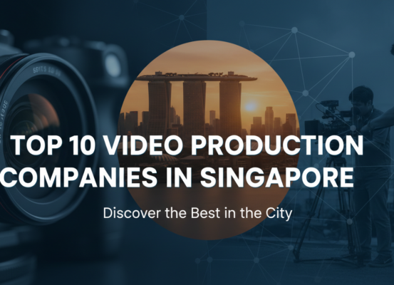 Banner with 'Top 10 Video Production Companies in Singapore', colorful graphics and modern design
