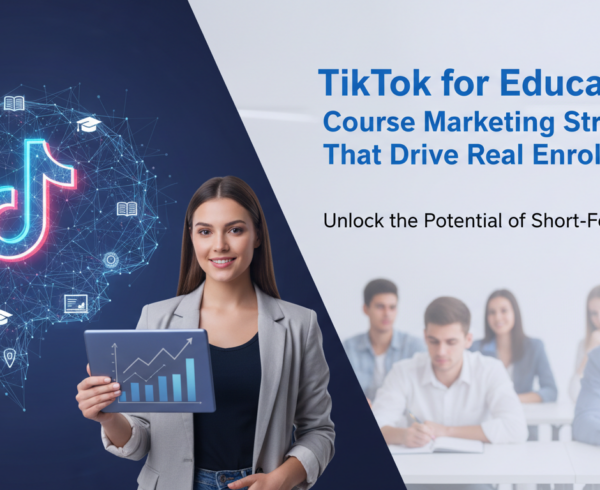 Blog banner: 'TikTok for Education' with vibrant icons and a learning theme