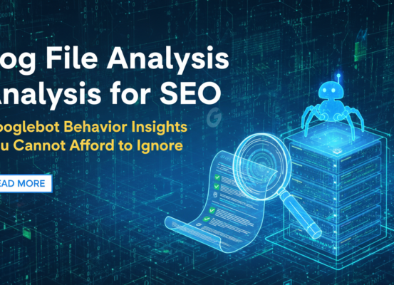 Blog banner with the title 'Log File Analysis for SEO: Googlebot Behaviour Insights You Cannot Afford to Ignore' on a digital-themed background.