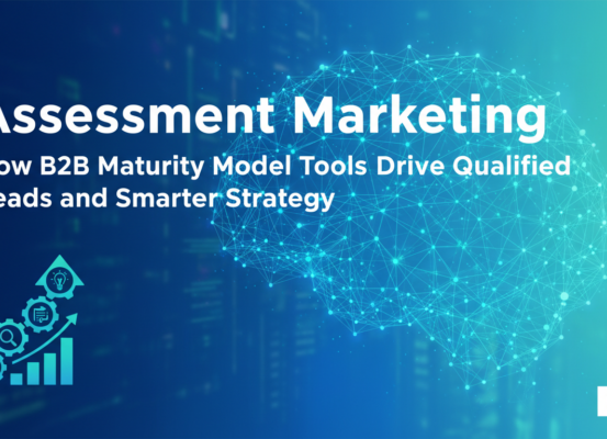 Blog banner with title 'Assessment Marketing: How B2B Maturity Model Tools Drive Qualified Leads and Smarter Strategy' in bold text over a professional business graphic.
