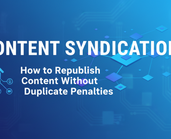 Blog banner with title 'Content Syndication: How to Republish Content Without Duplicate Penalties'.