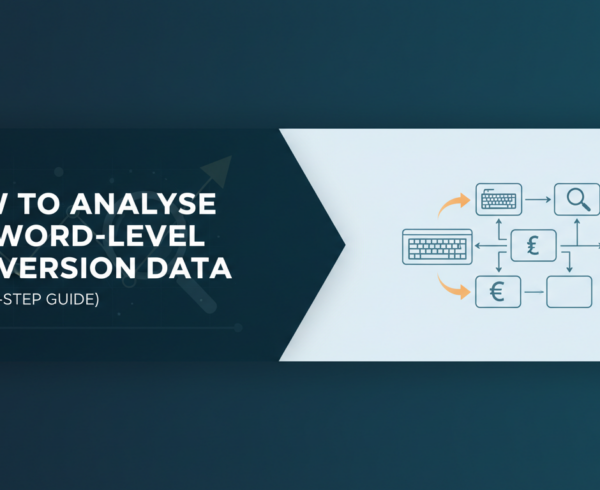 Blog banner with title 'How to Analyse Keyword-Level Conversion Data (Step-by-Step Guide)' on a tech-themed background.