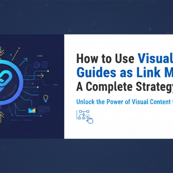 Blog banner with title 'How to Use Visual Guides as Link Magnets: A Complete Strategy Guide' on a vibrant background.