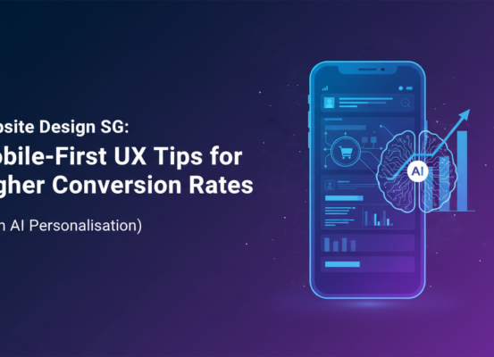 Blog banner with title 'Website Design SG: Mobile-First UX Tips for Higher Conversion Rates (With AI Personalisation)'