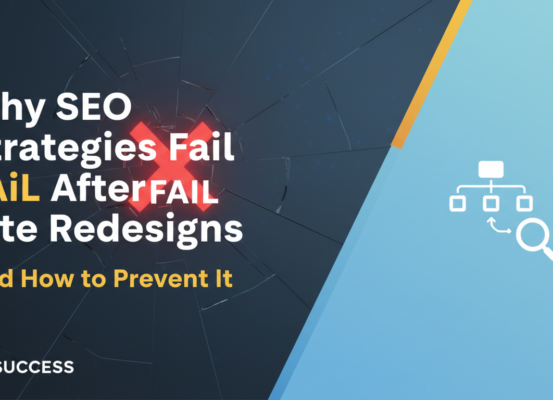 Blog banner with title 'Why SEO Strategies Fail After Site Redesigns (And How to Prevent It)'