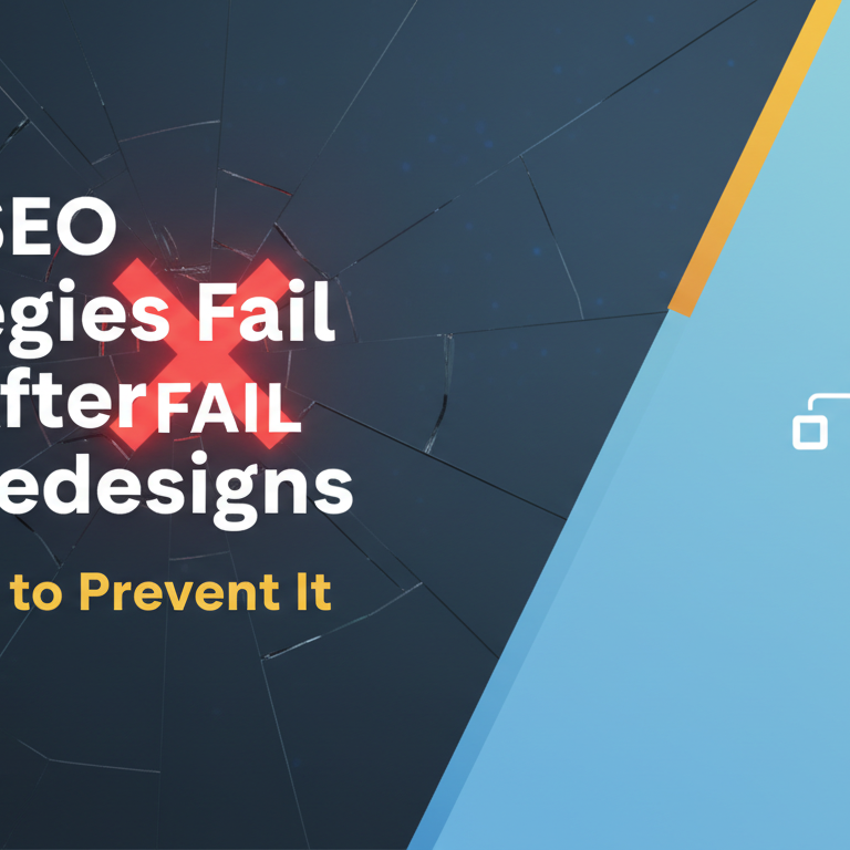 Blog banner with title 'Why SEO Strategies Fail After Site Redesigns (And How to Prevent It)'