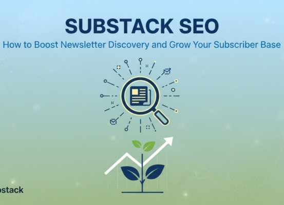 Colorful banner with 'Substack SEO' title, promoting newsletter growth tips.