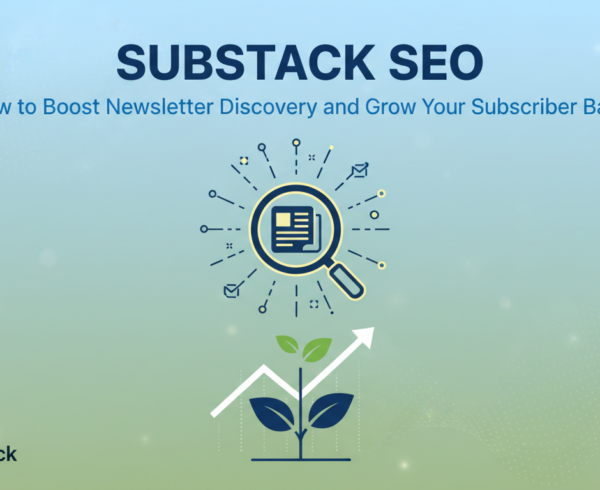 Colorful banner with 'Substack SEO' title, promoting newsletter growth tips.