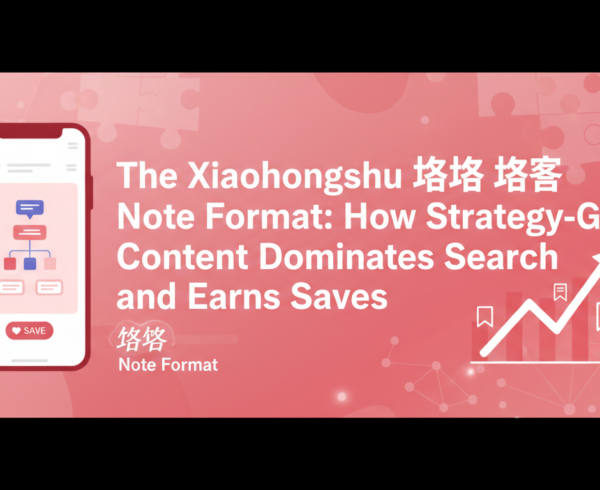 A blog banner titled 'The Xiaohongshu 攻略 Note Format: How Strategy-Guide Content Dominates Search and Earns Saves' with elegant typography and vibrant design.