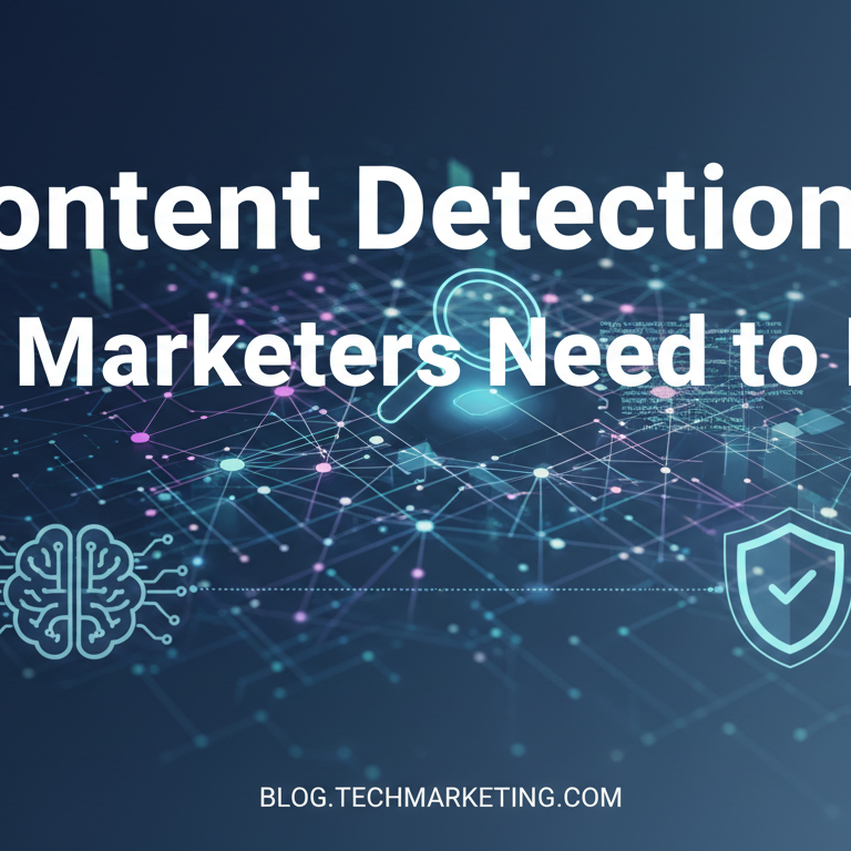 Banner with 'AI Content Detection: What Marketers Need to Know' in bold, futuristic design.
