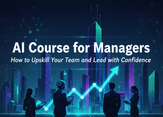 Banner with 'AI Course for Managers' title over a tech-themed background.