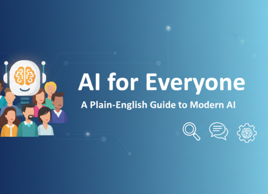 Banner with 'AI for Everyone: A Plain-English Guide to Modern AI' in bold text