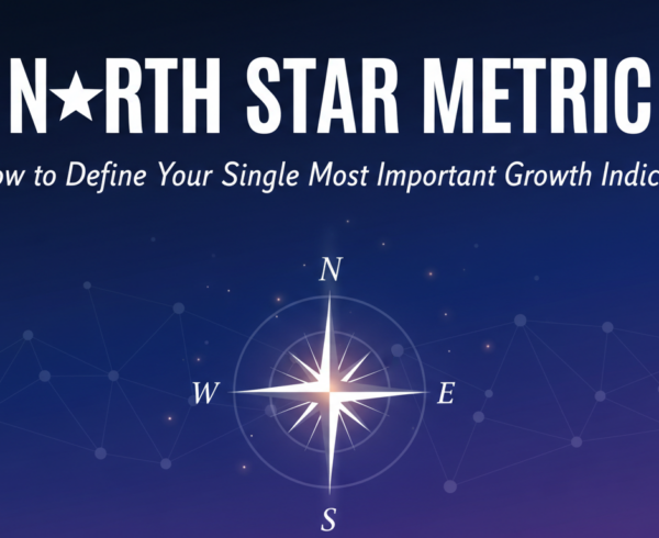 Banner with 'North Star Metric' title, stars in night sky backdrop.