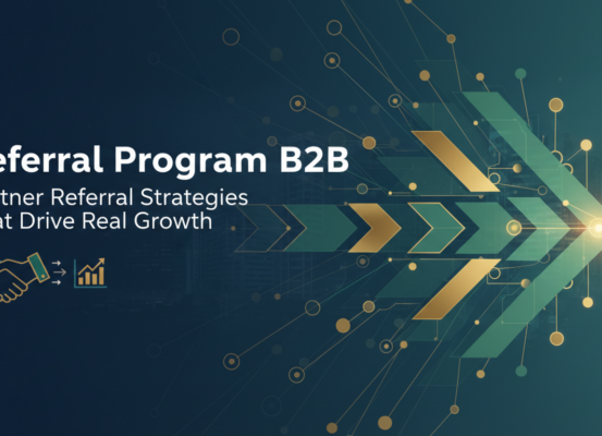 Banner with 'Referral Program B2B: Partner Referral Strategies That Drive Real Growth' title on a professional background.