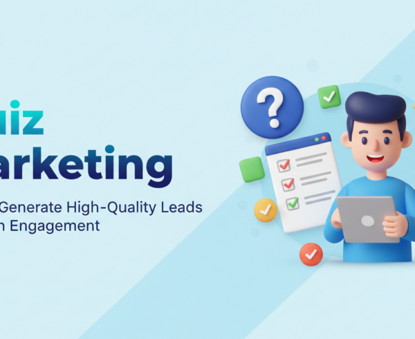 Banner with title 'Quiz Marketing: How to Generate High-Quality Leads Through Engagement' in bold letters.