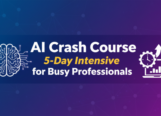 Blog banner with 'AI Crash Course: 5-Day Intensive for Busy Professionals' in bold font.