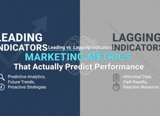 Blog banner with 'Leading vs Lagging Indicators: Marketing Metrics That Predict Performance' title