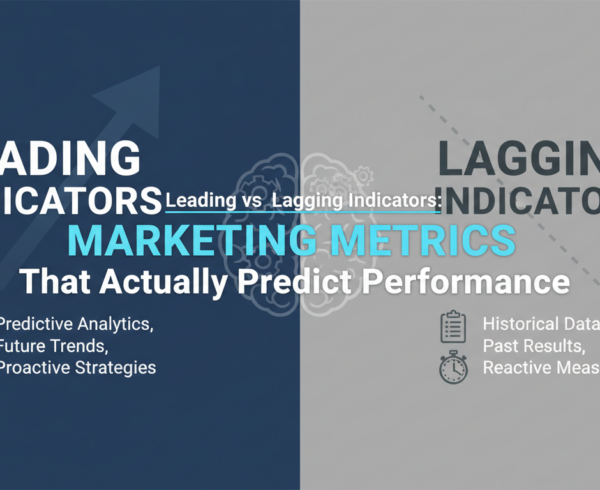 Blog banner with 'Leading vs Lagging Indicators: Marketing Metrics That Predict Performance' title
