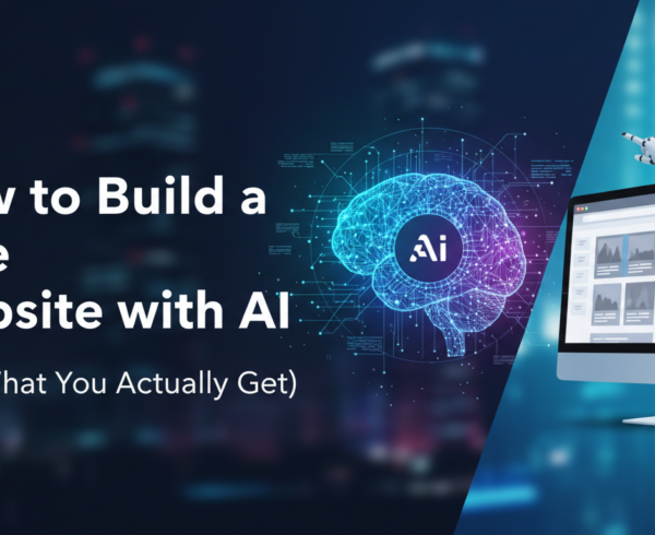 Blog banner with title 'How to Build a Free Website with AI (and What You Actually Get)'