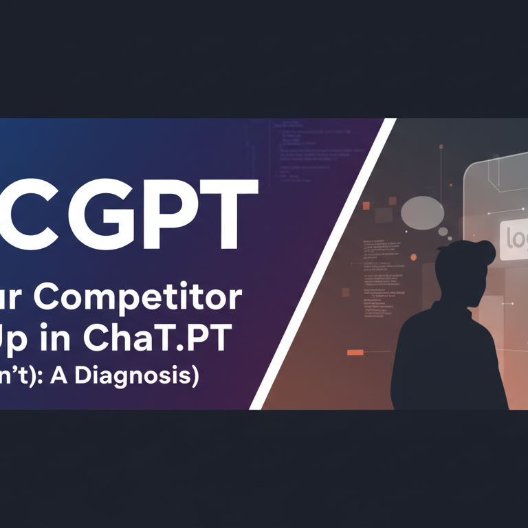Blog post banner titled 'Why Your Competitor Shows Up in ChatGPT (And You Don't): A Diagnosis' with a competitive analysis theme.